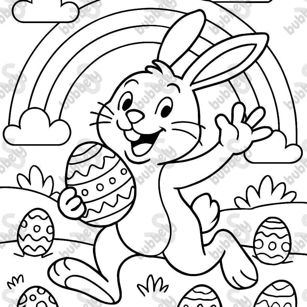 Lapin de Pâques sous un arc-en-ciel Lapin de Pâques sous un arc-en-ciel