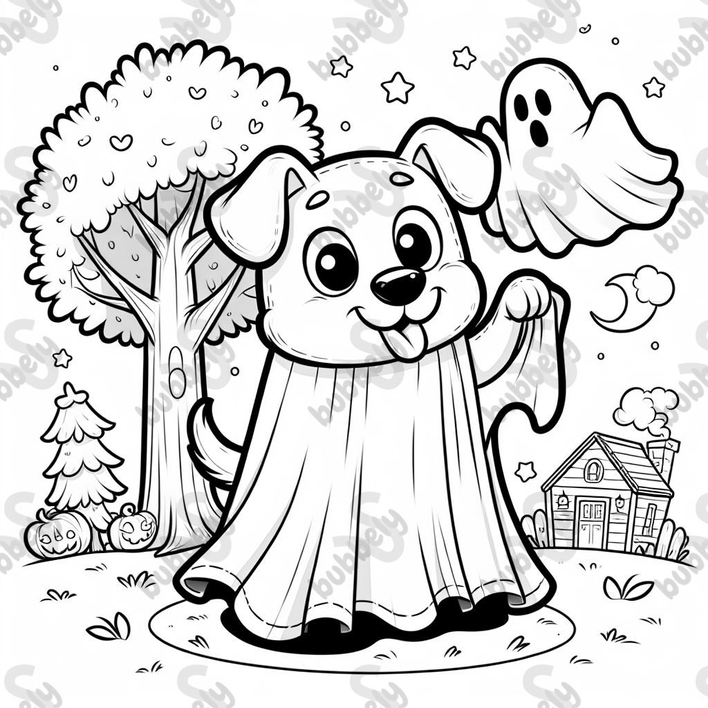 ein hund mit einem laken als geist verkleidet