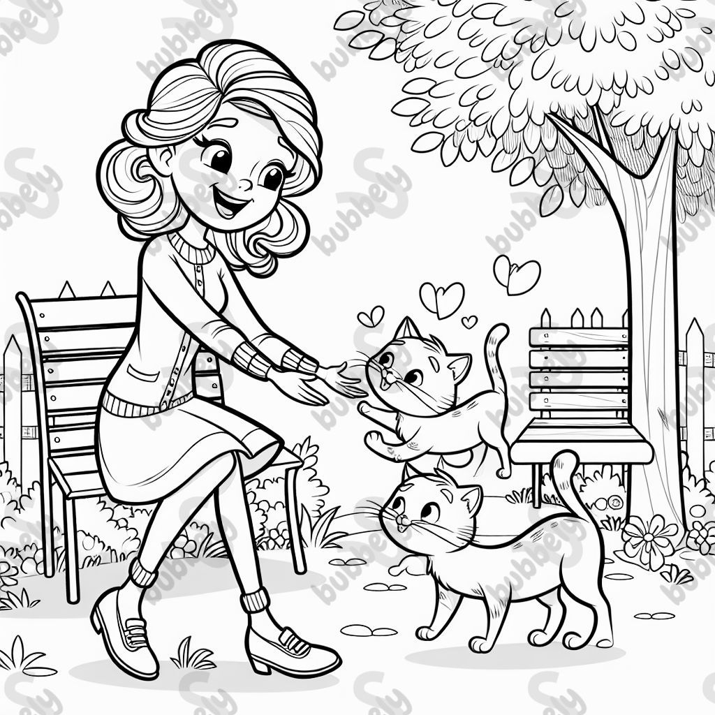 A mother with two cats.