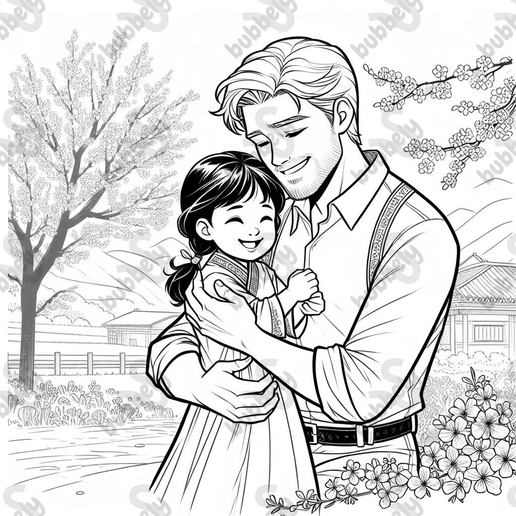 Un père étreignant un enfant.