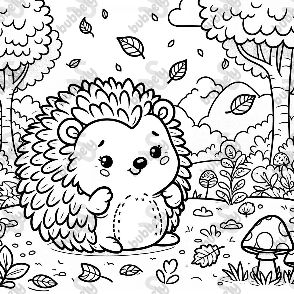 A cute hedgehog wandering in autumn, surrounded by colorful leaves.