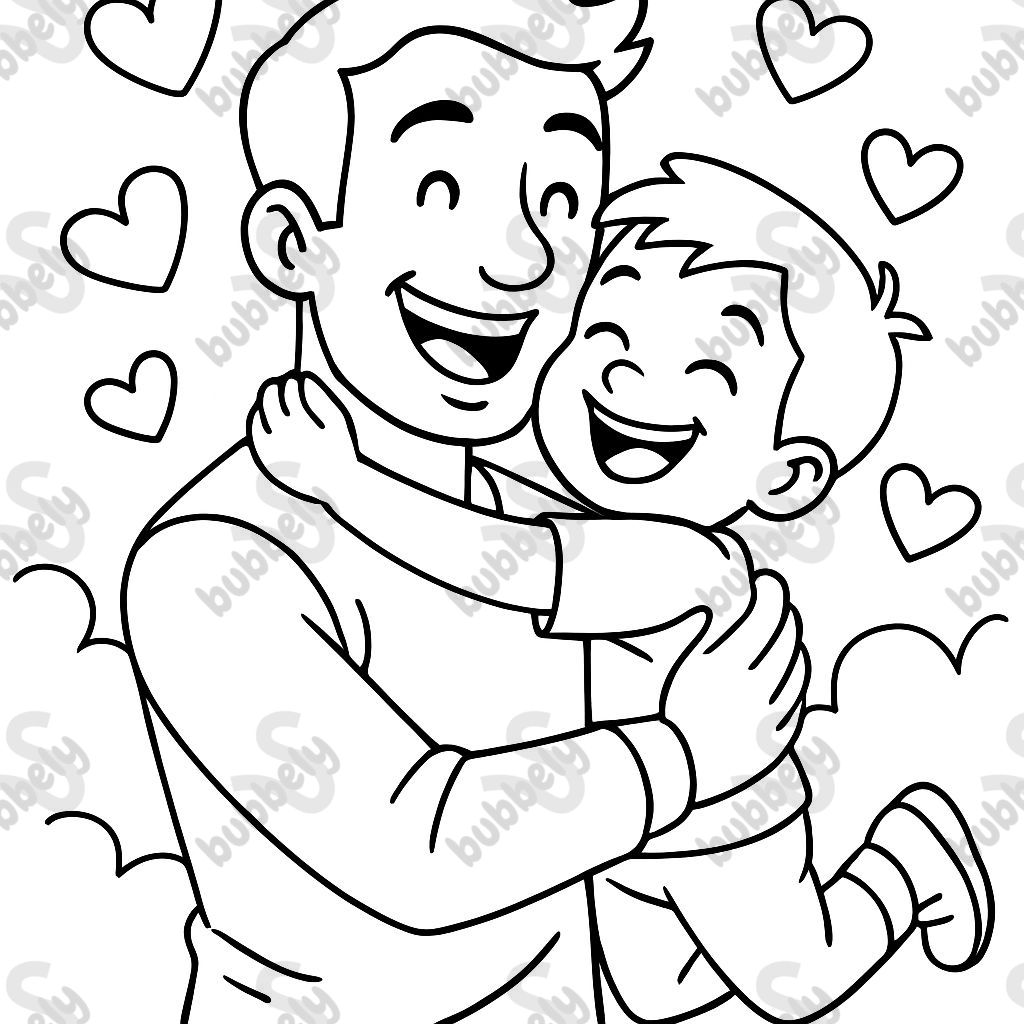 Child hugs dad and hearts