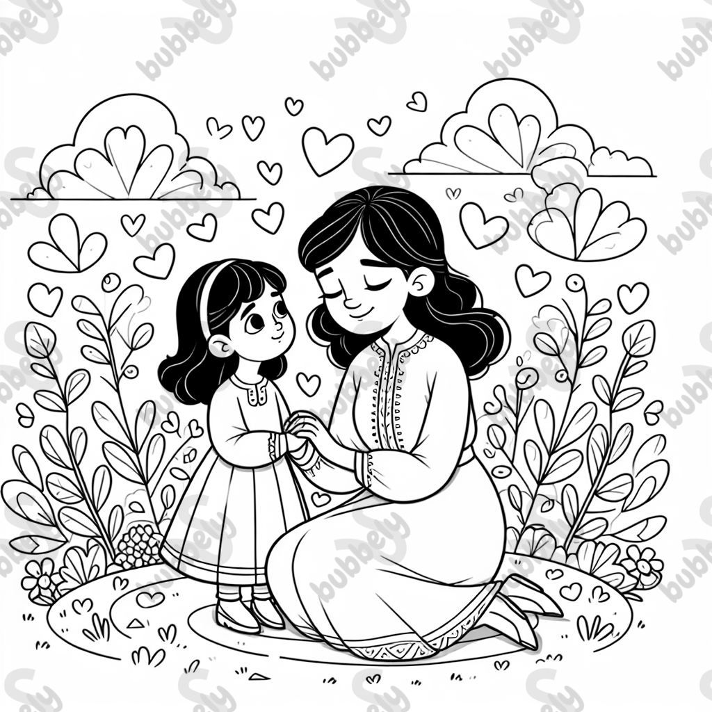 Mother and daughter with hearts