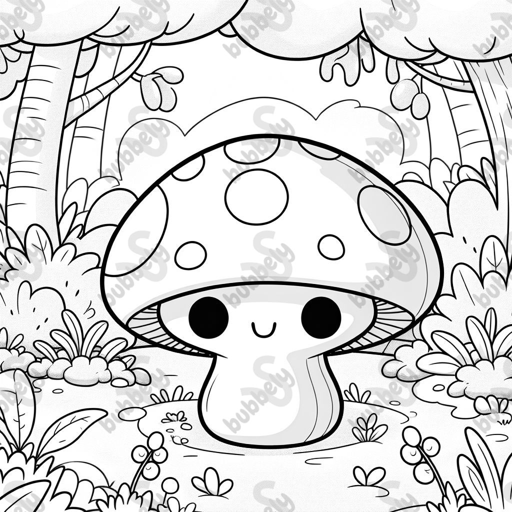 Un dessin de champignon mignon avec des yeux qui encourage les enfants à colorier. Un dessin de champignon mignon avec des yeux qui encourage les enfants à colorier.