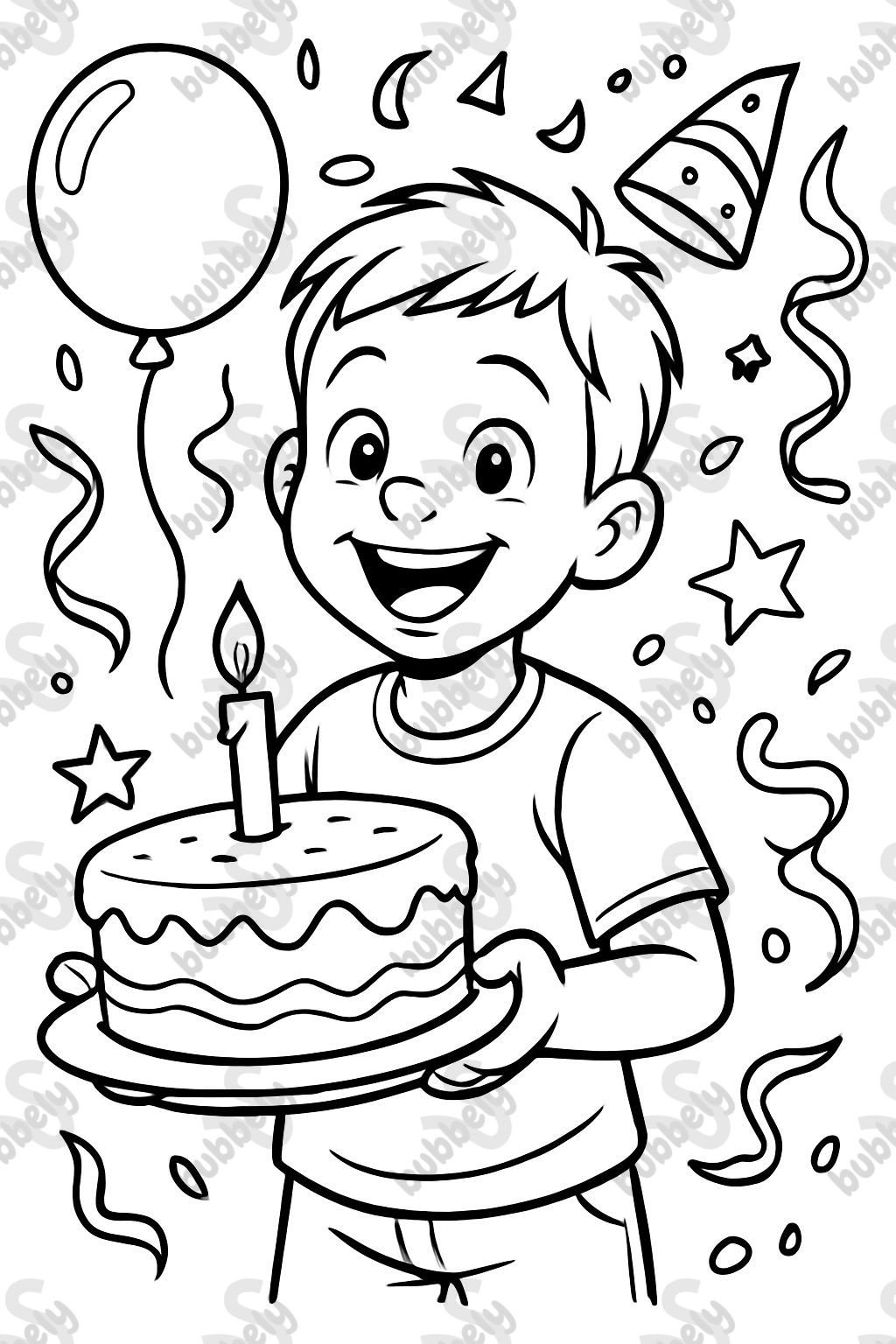 A happy boy holding his first birthday cake.