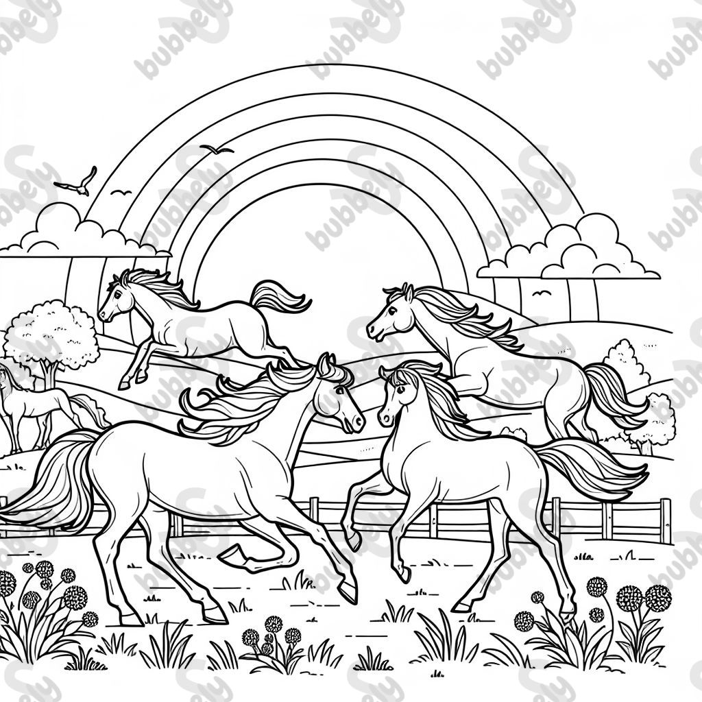 Horses outside during a sunset.