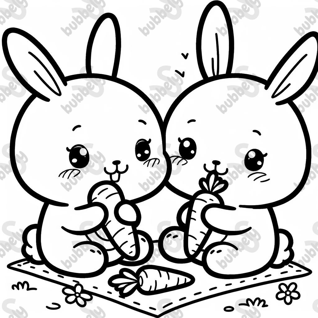 zwei süße Hasen die zusammen karotten essen