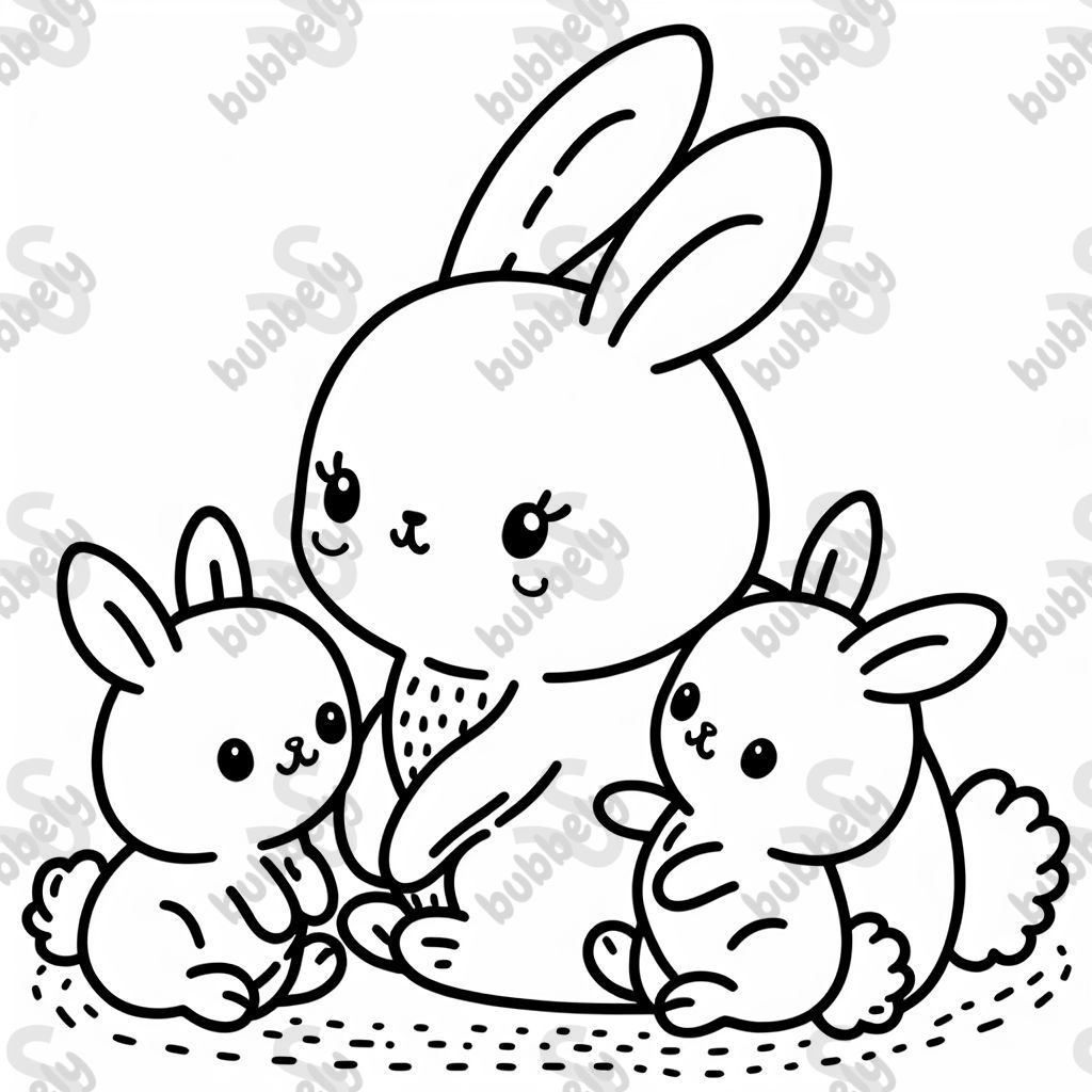 eine sehr süße Mama Hase mit drei süßen Baby hasen