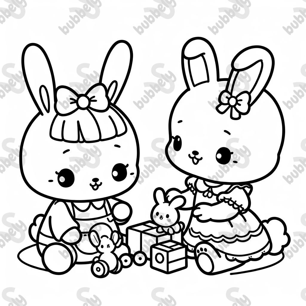 süßer mädchen Hase auf dem Spielzeug mit dem großen Bruder Hase