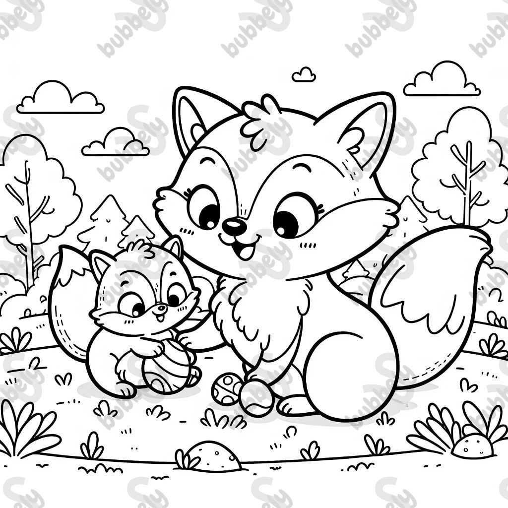 Einen kleinen und einen großen Fuchs beim Spielen