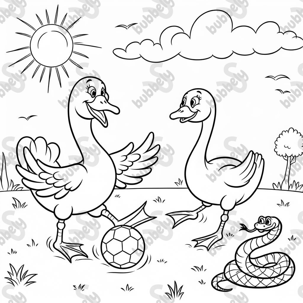 Des oies jouant au football contre des serpents