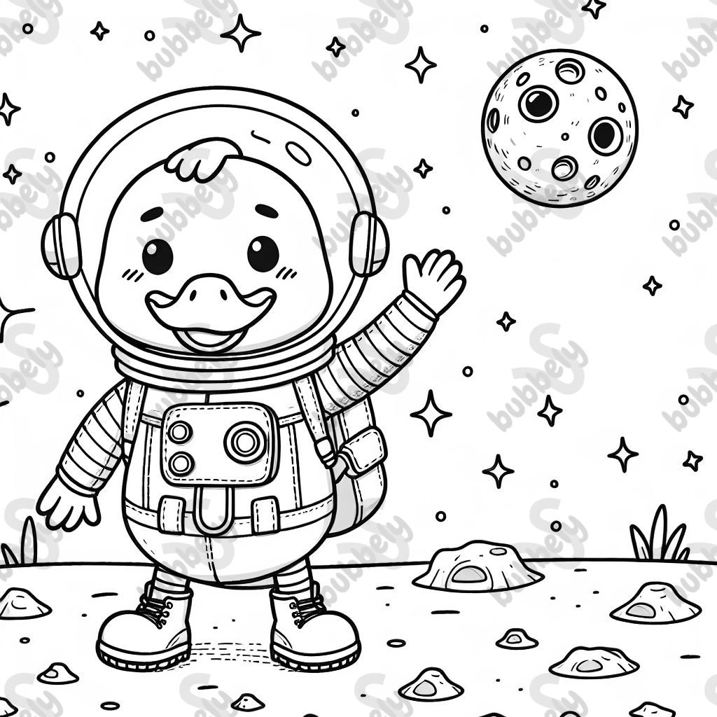 The moon landing with a goose astronaut