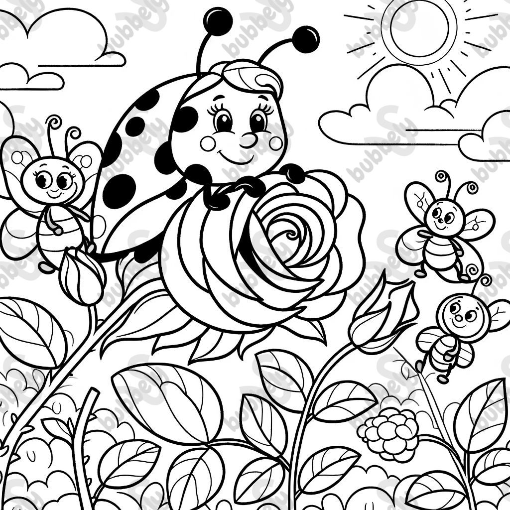 ladybug in a rose bush with her friends