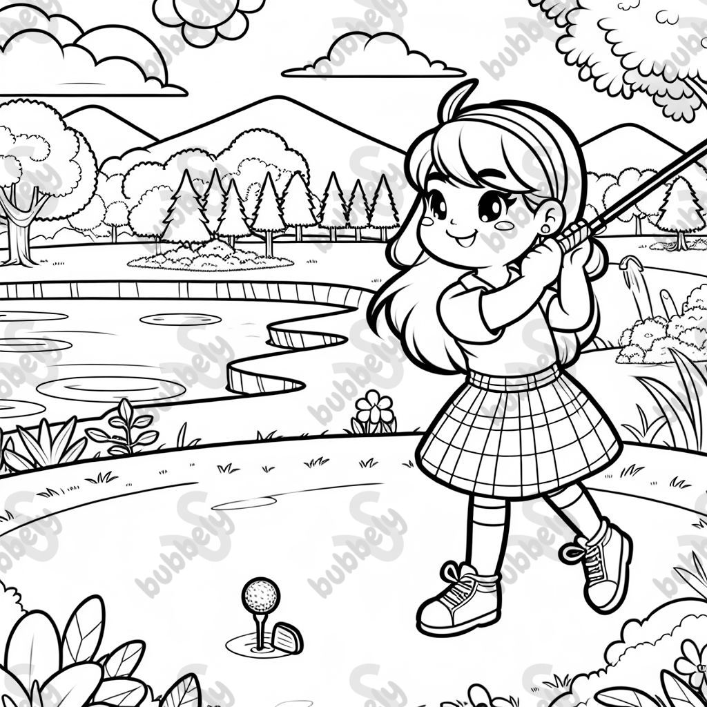 Girl swinging golf club