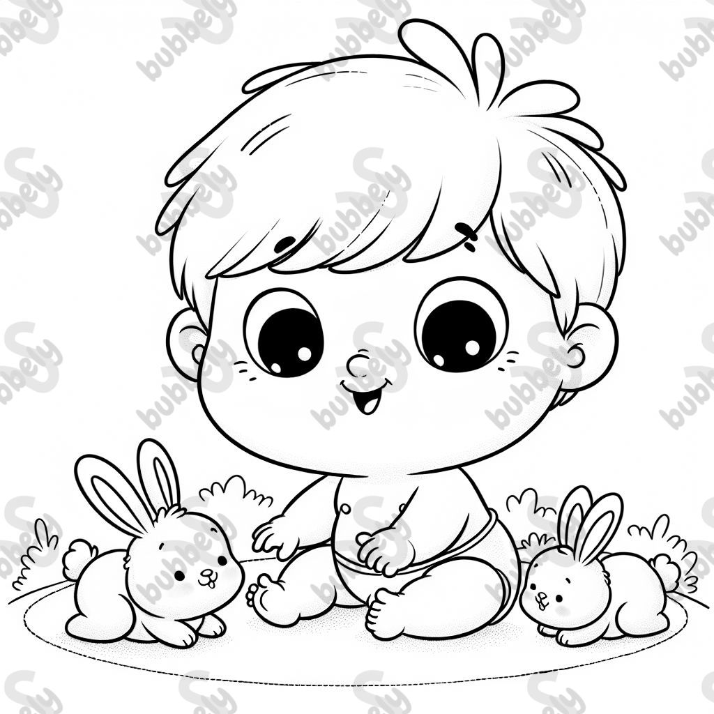 Cute baby with bunnies