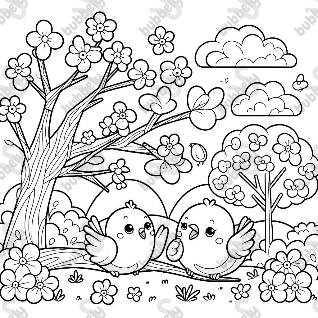 birds and cherry blossom trees