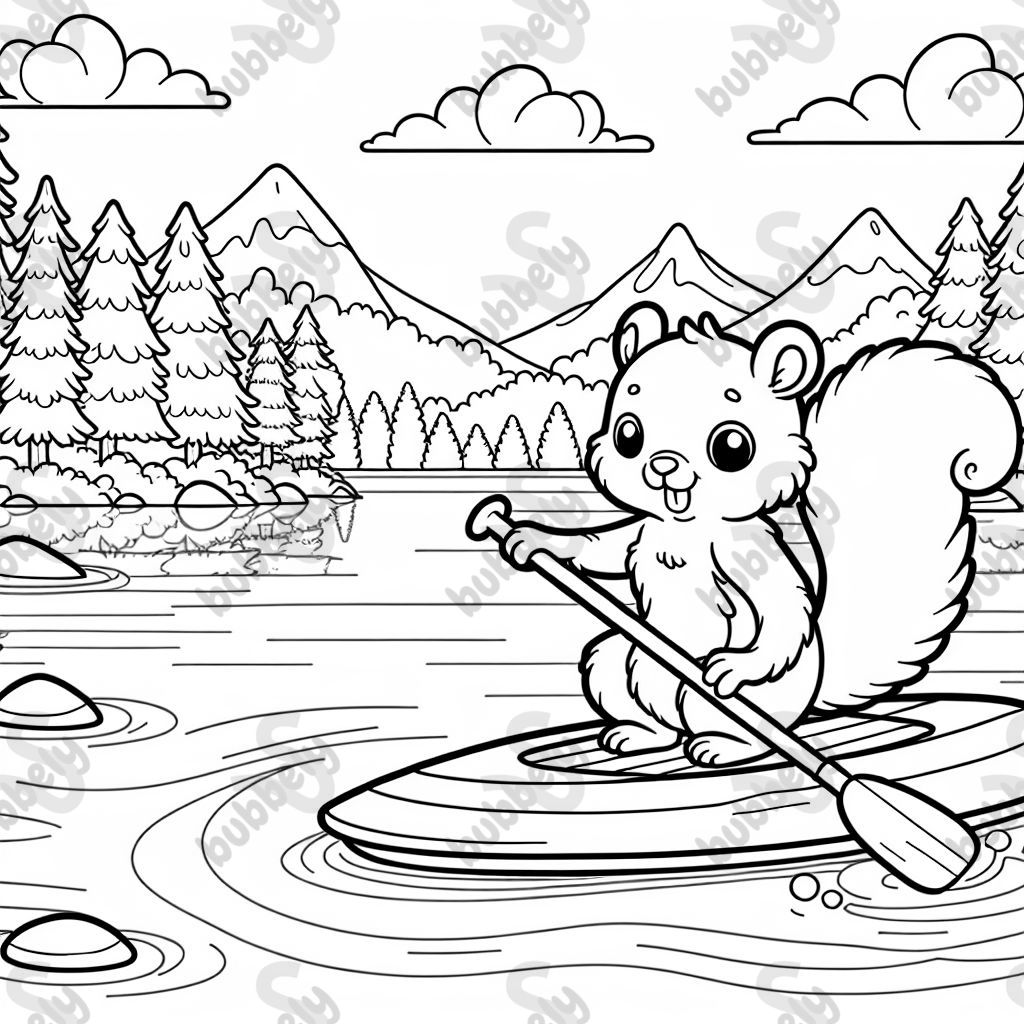 squirrel paddleboarindg on lake