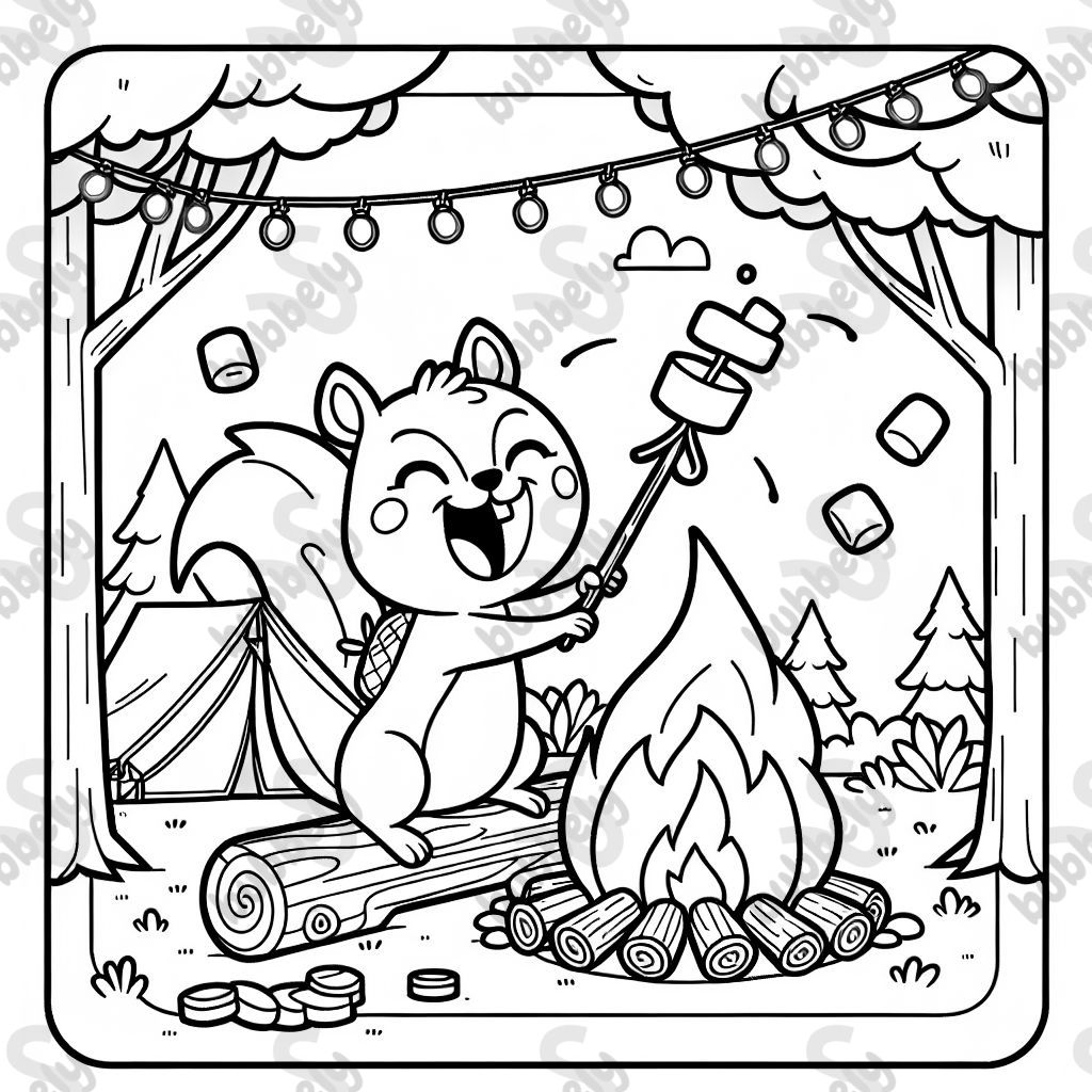 squirrel roasting marshmallows campfire