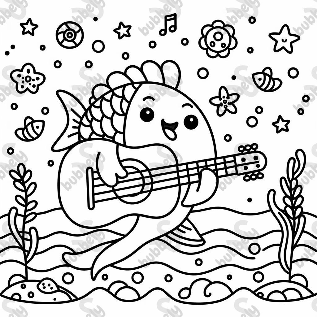 un poisson jouant de la guitare