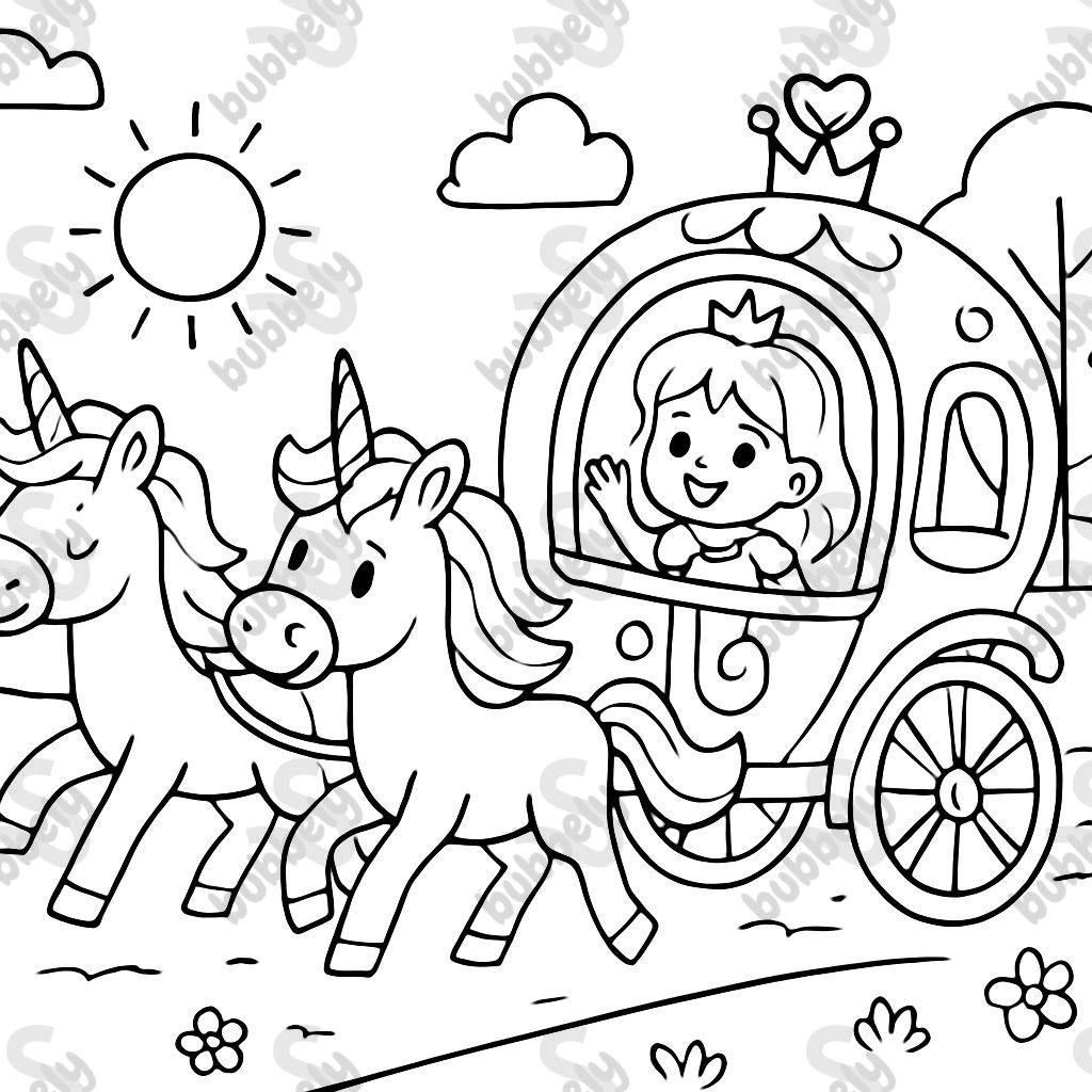 a carriage drawn by unicorns