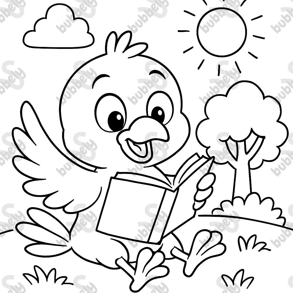 A bird reading a book.