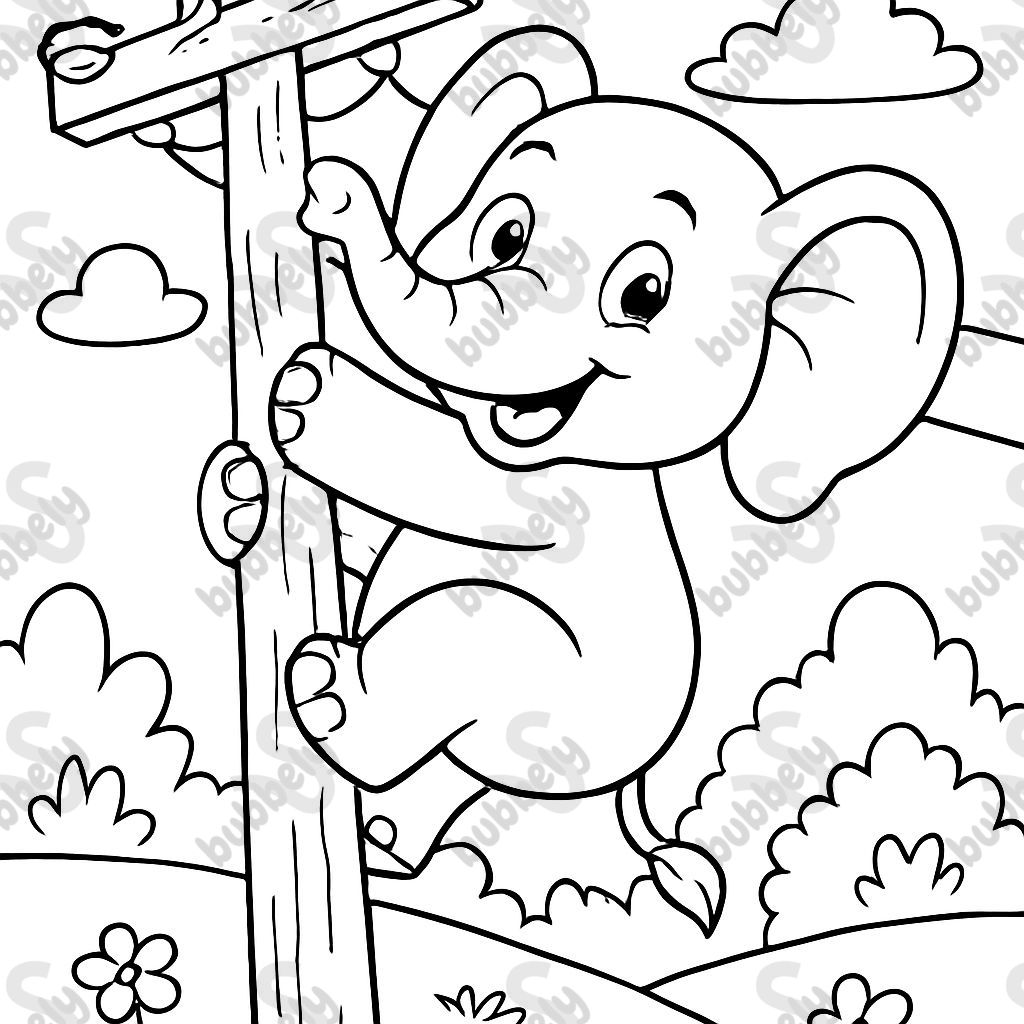 An elephant climbing a telephone pole.