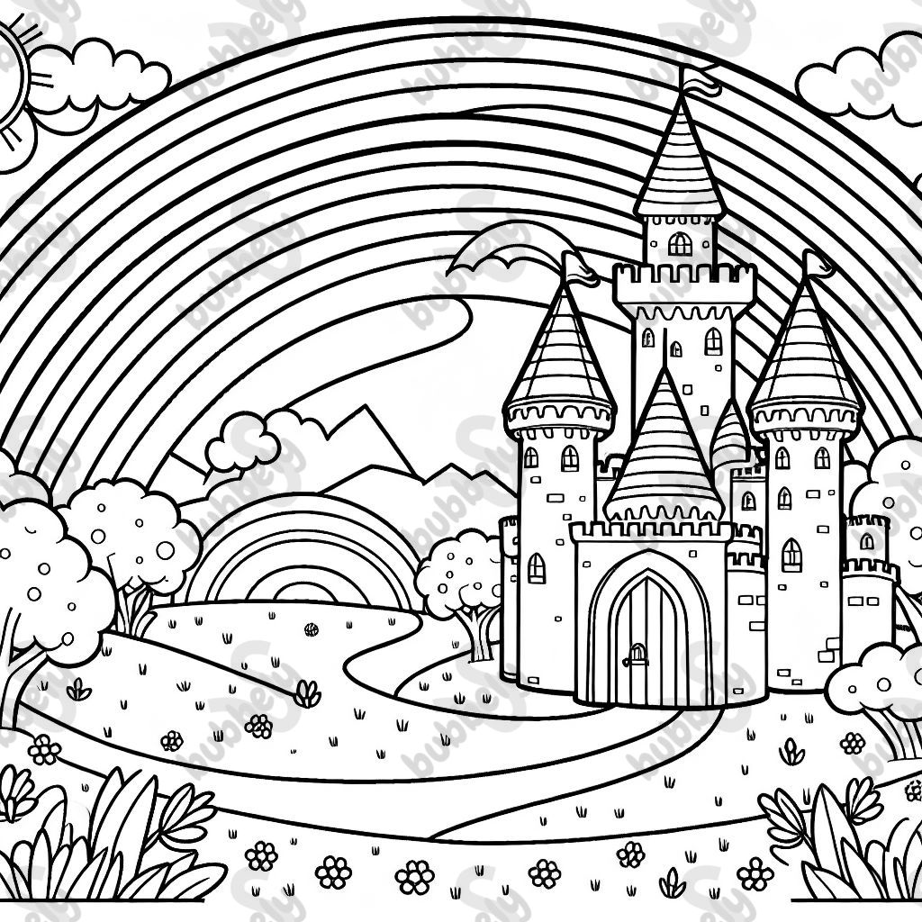 A rainbow over a castle