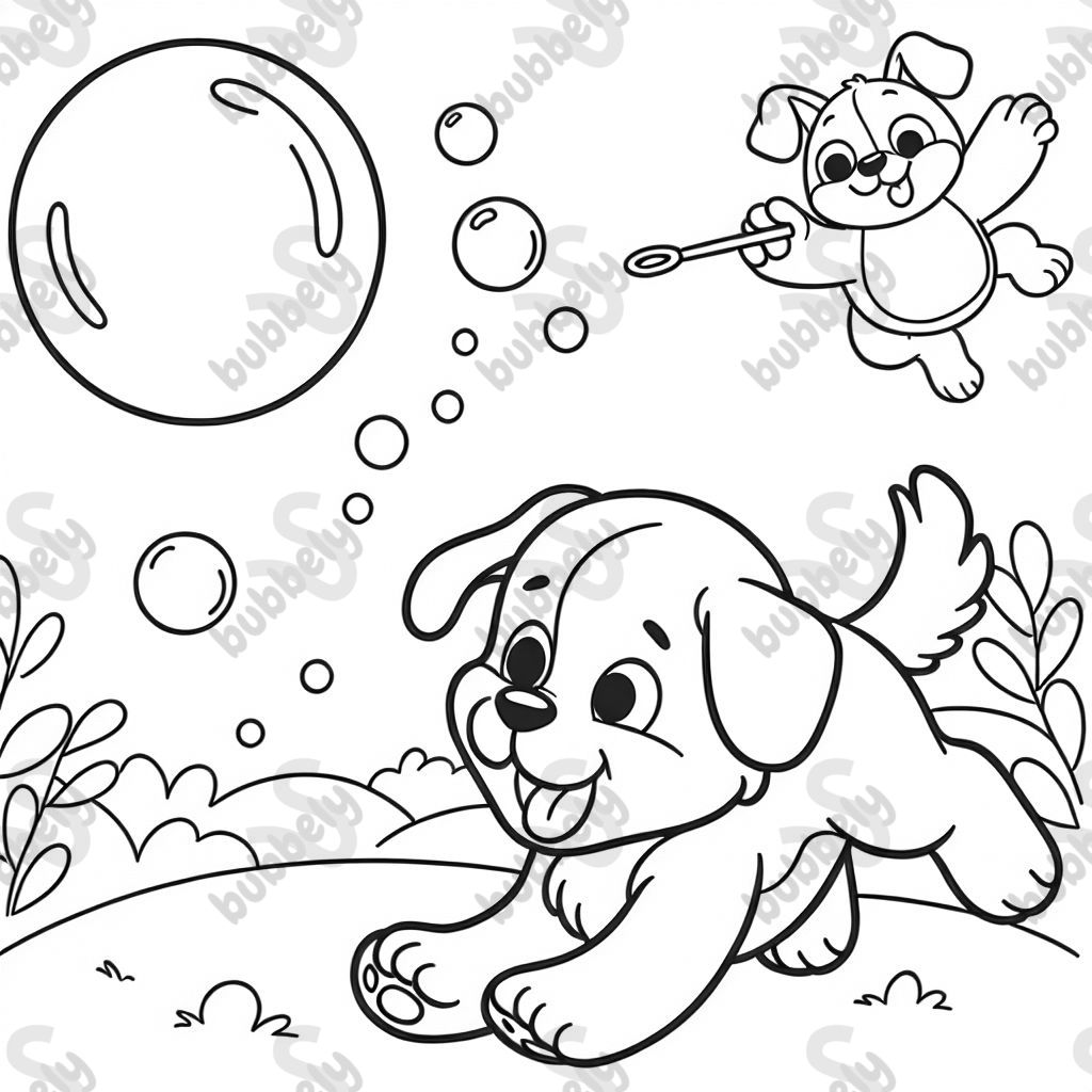 un chien qui chasse une bulle