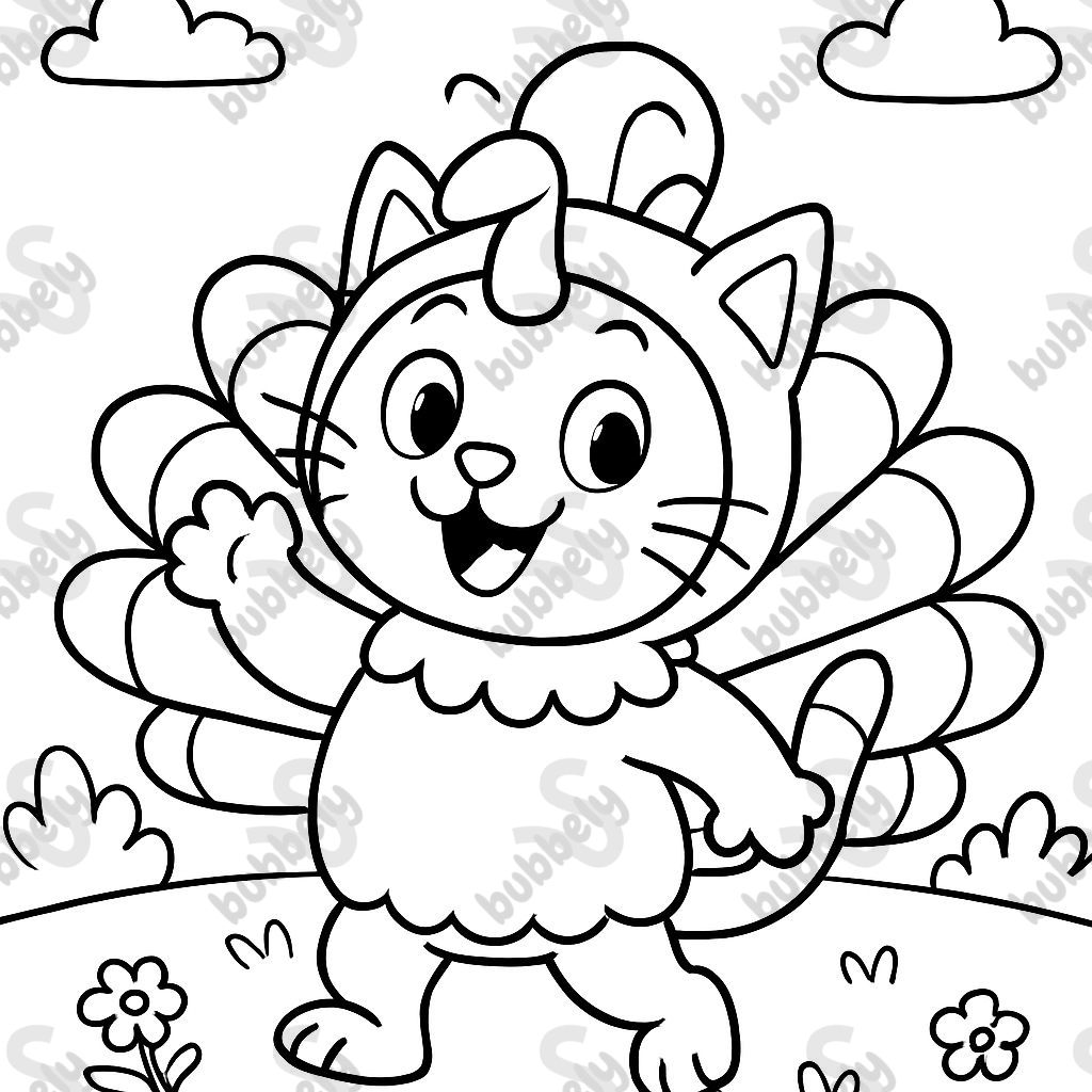 Un chat en costume de dinde