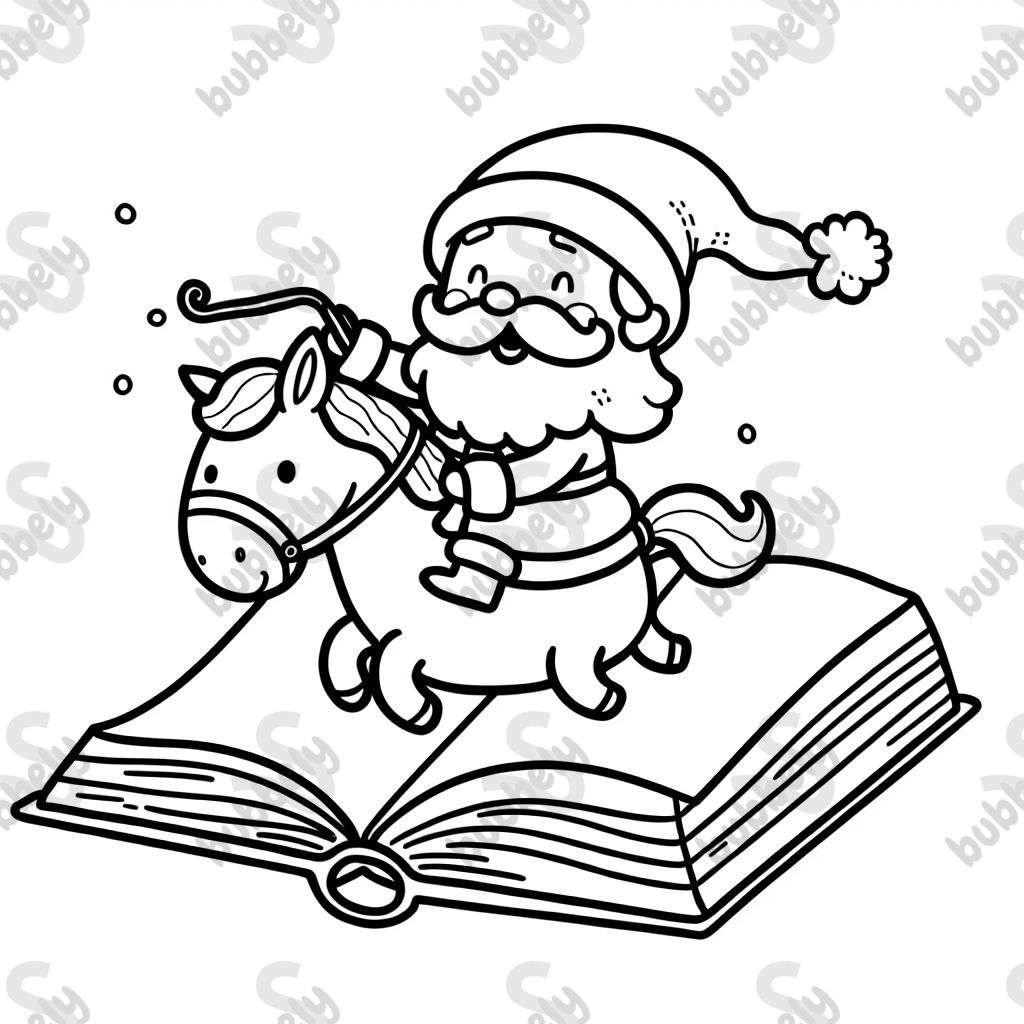 Le Père Noël chevauchant un livre