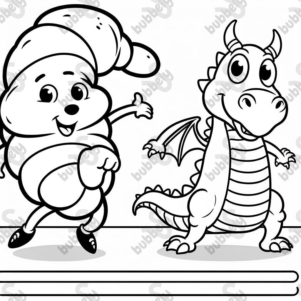 tap dancing croissant with a dragon