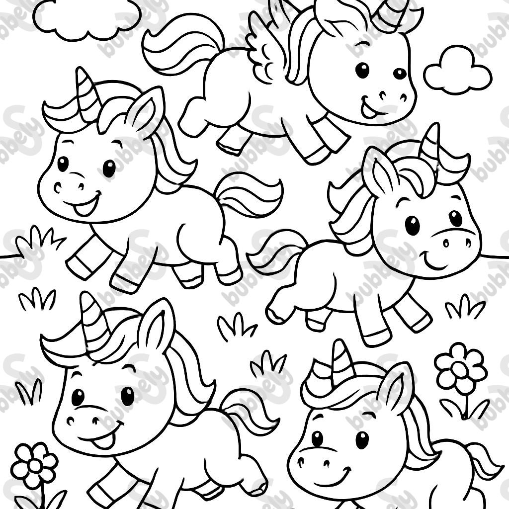 5 baby unicorns crawling