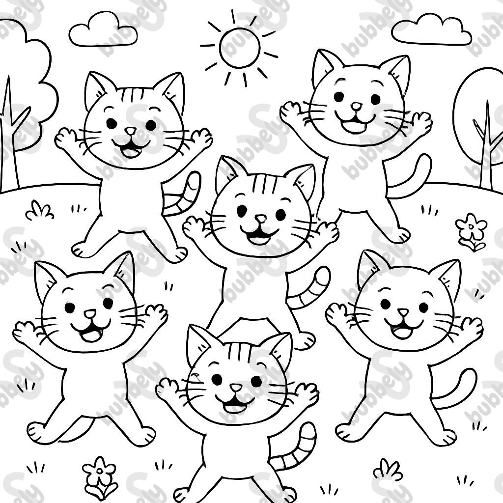 6 cats doing jumping jacks