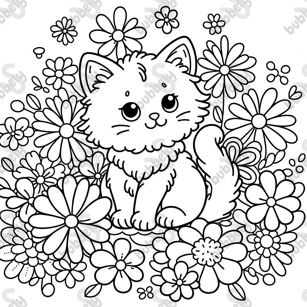 1 chat beaucoup de fleurs