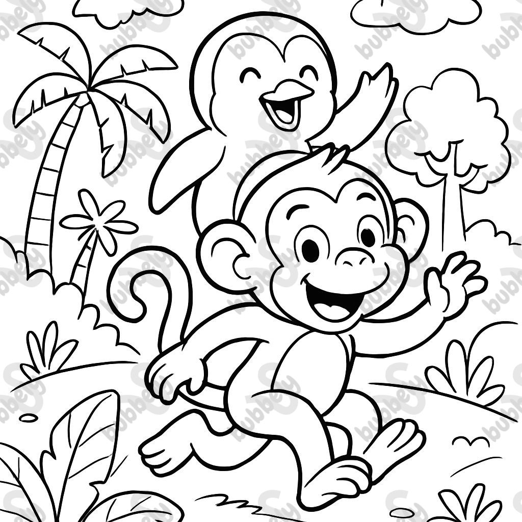 a penguin riding on a monkey