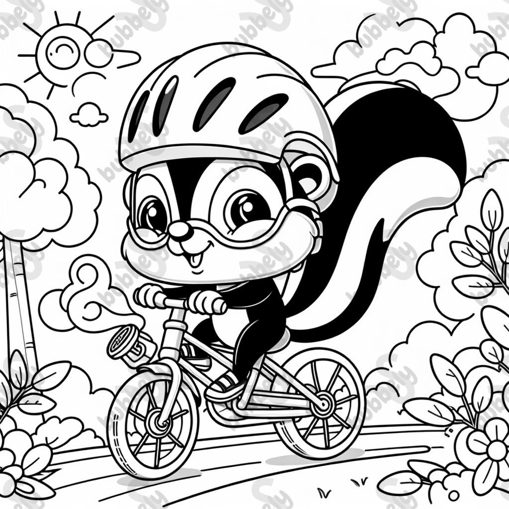 Stinktier fäjrt mit Helm Fahrrad