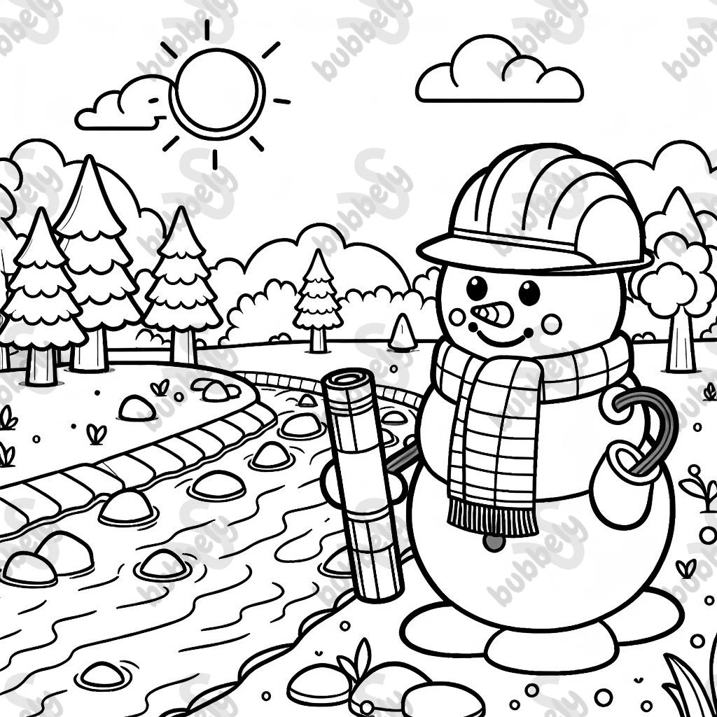 Snowman engineer in a creek 