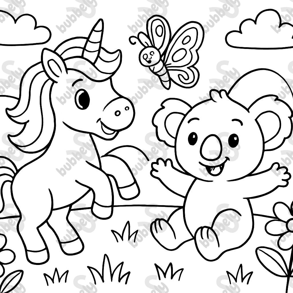 unicorn, koala, and butterfly