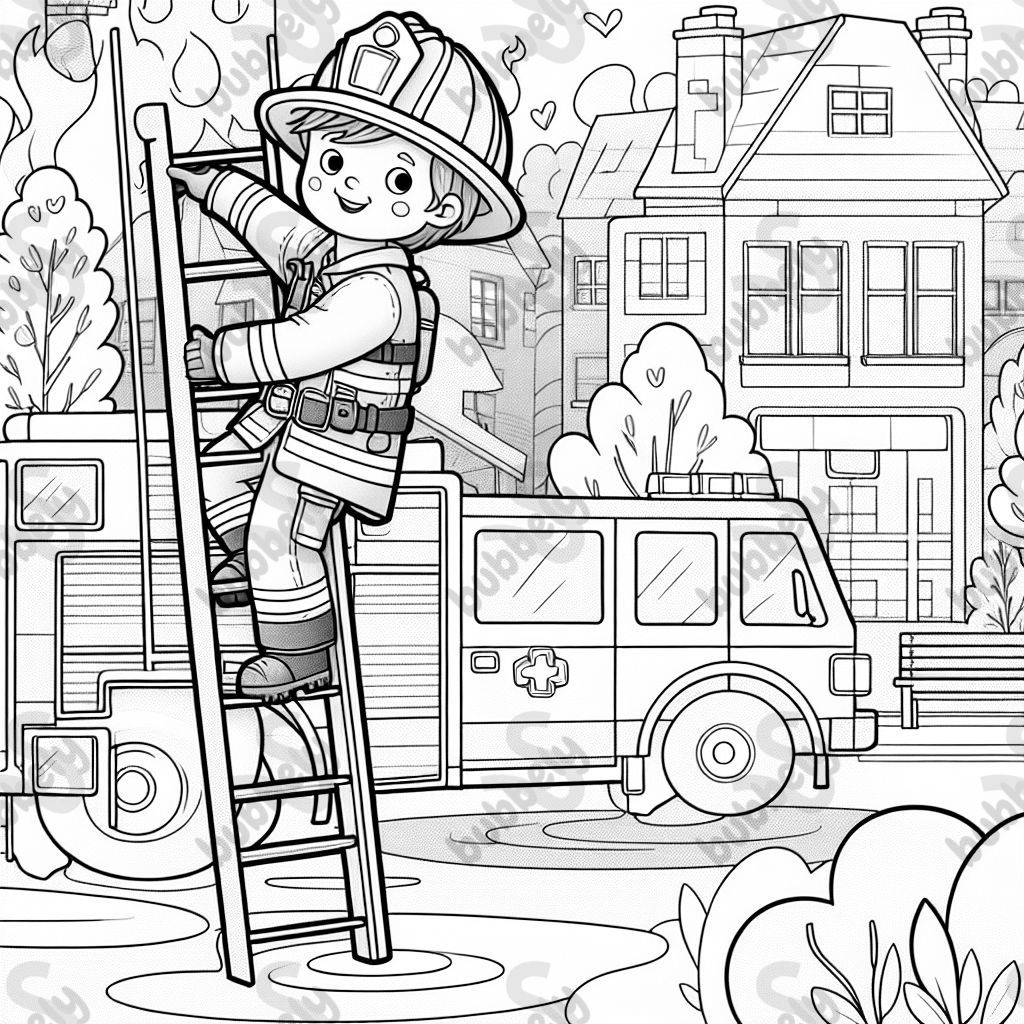 firefighter climbing ladder on fire truck