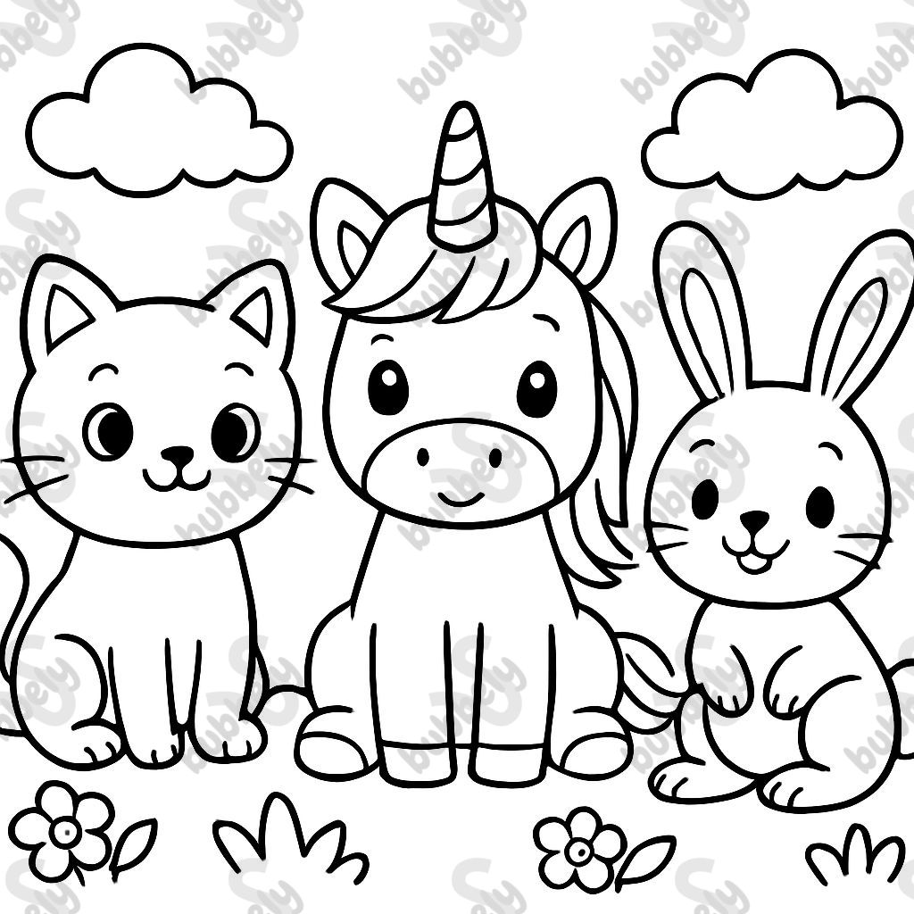 a cat, a unicorn, and a hare