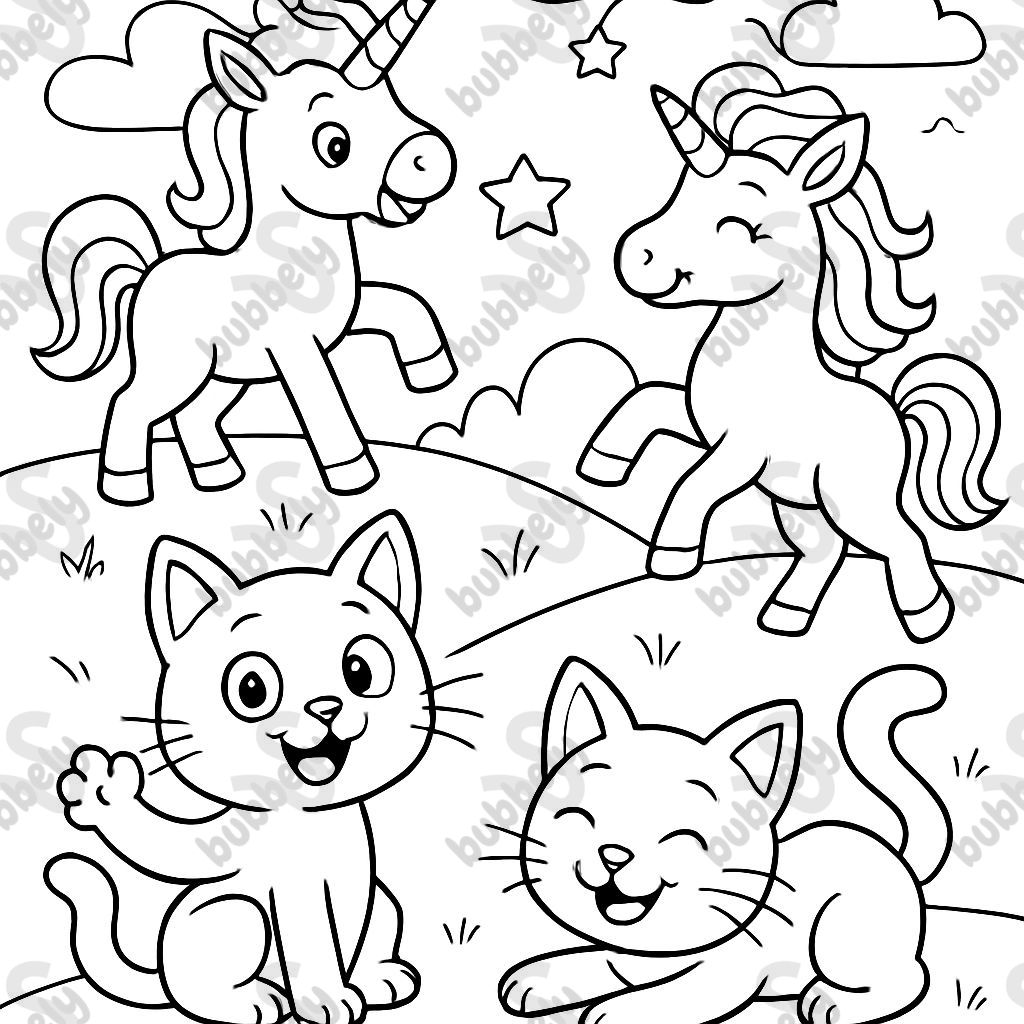 2 chats et deux licornes