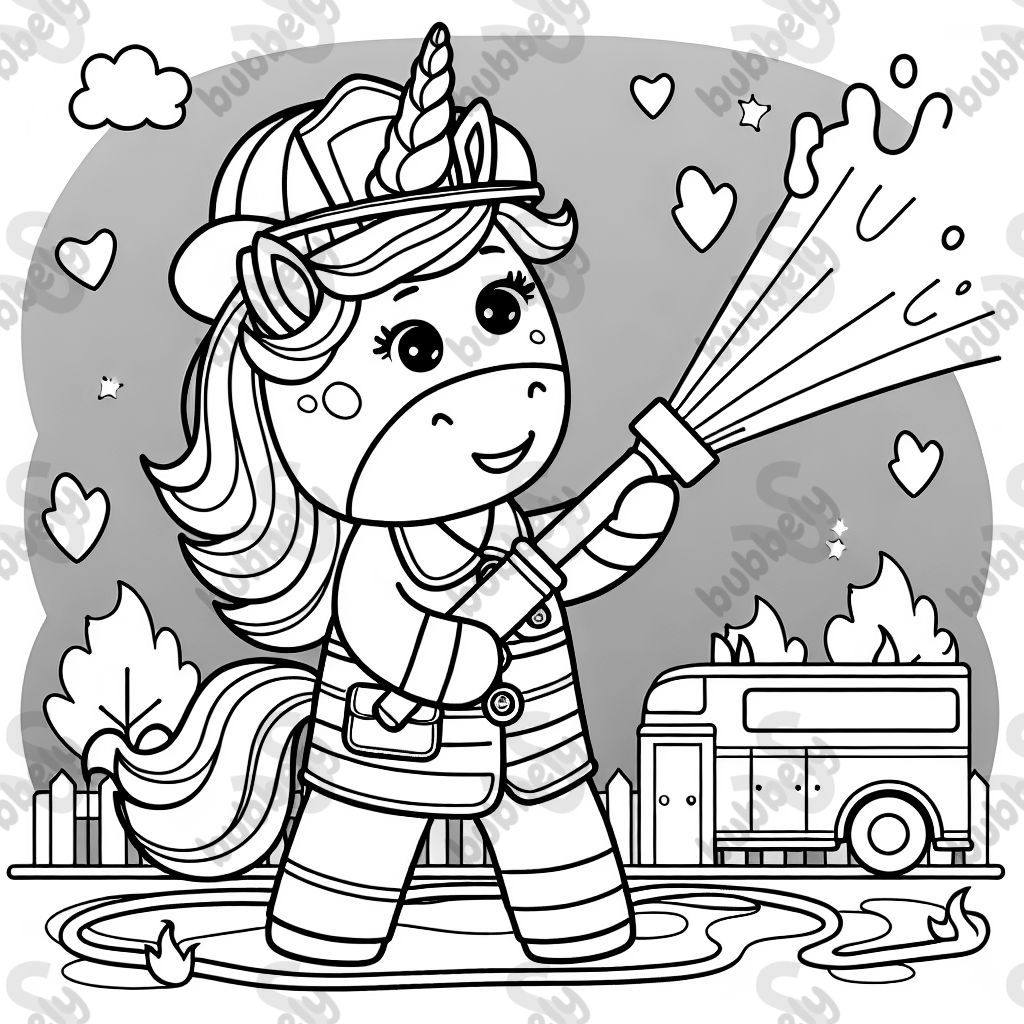 Ein einhorn als feuerwehrmann