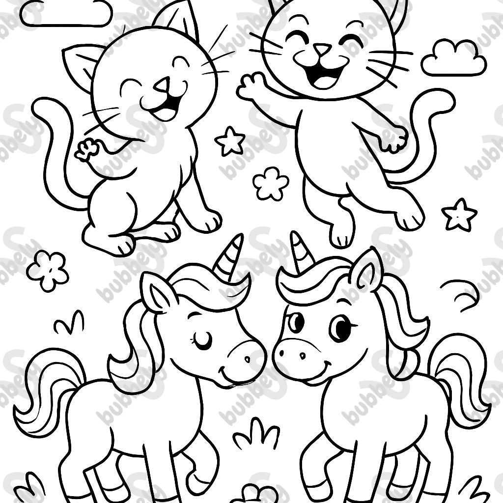 2 chats drôles et deux licornes, les licornes en bas de l'image 2 chats drôles et deux licornes, les licornes en bas de l'image