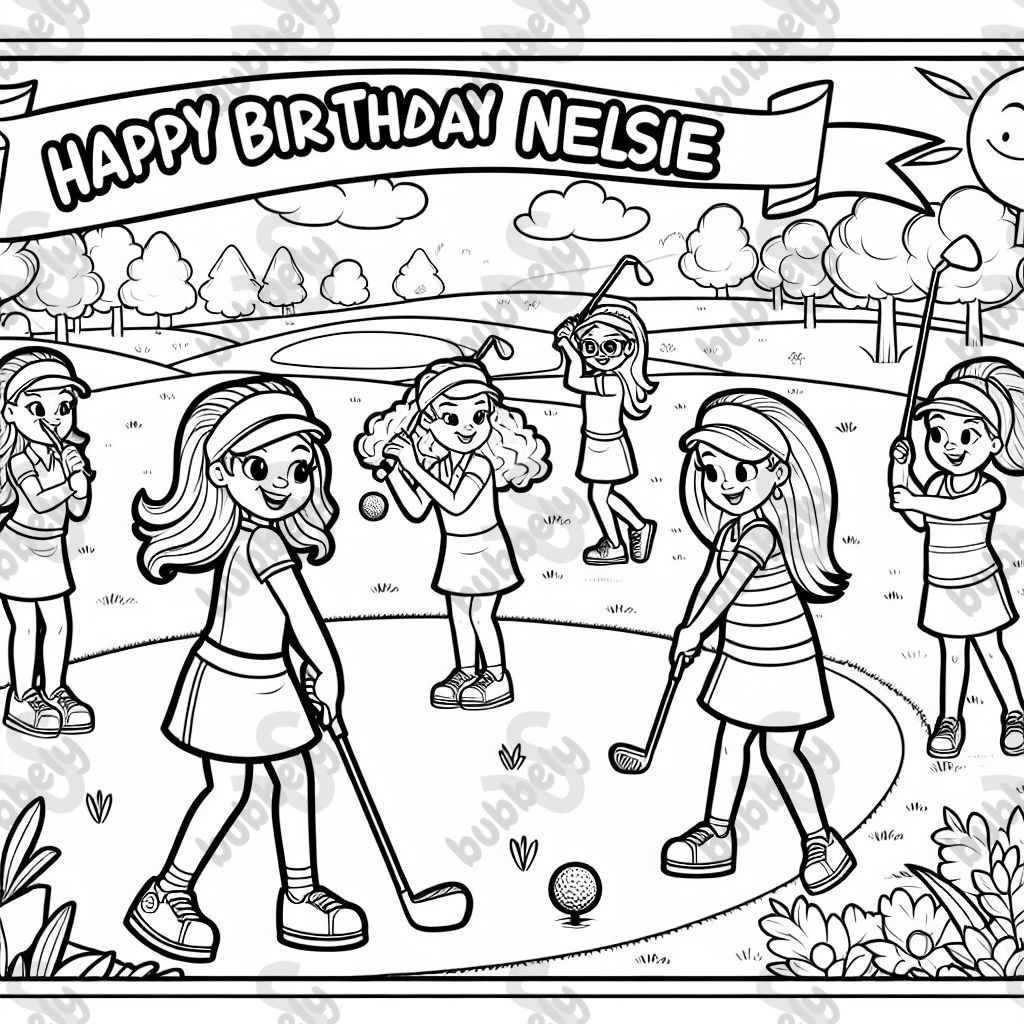 girls golf theme picture that says, Happy Birthday Nelsie