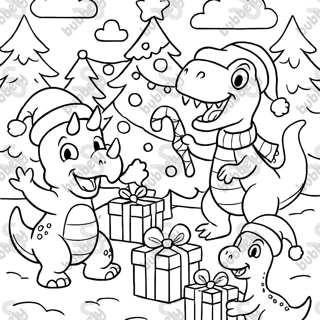 Dinosaurs celebrating Christmas