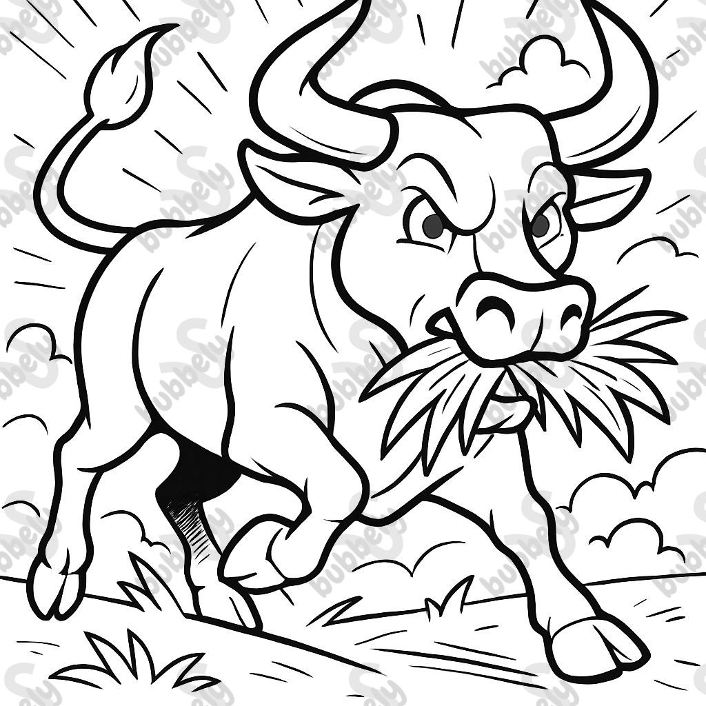 A bull with grass eating.