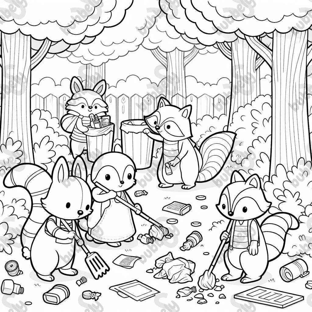 animals cleaning up trash