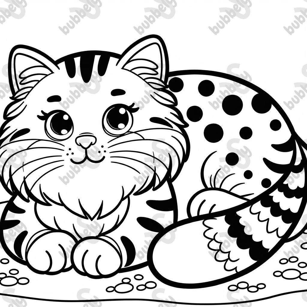 fluffy tabby cat laying down