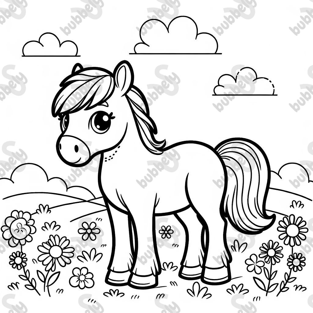A horse standing in a flower meadow