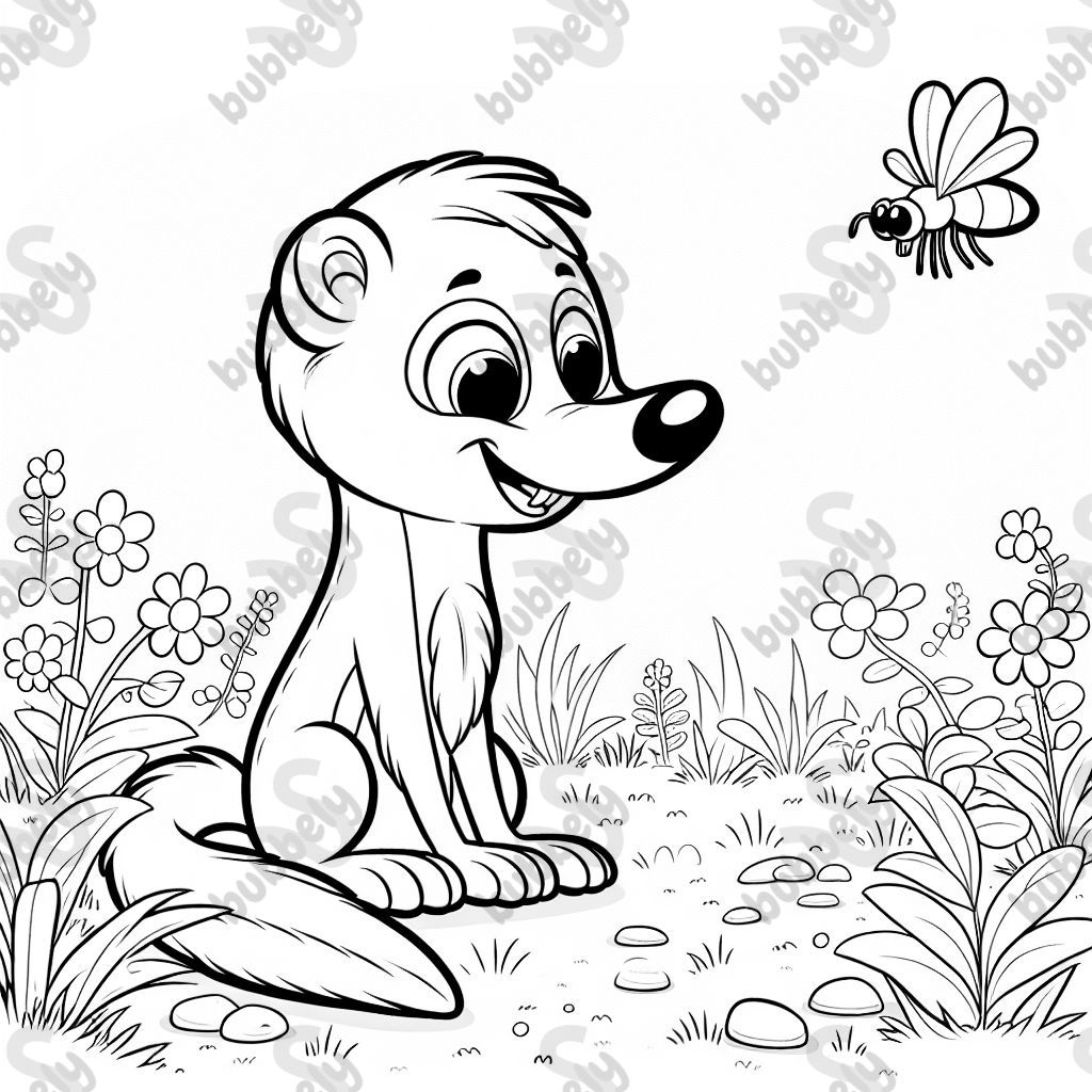 a stoat in a meadow staring at a fly